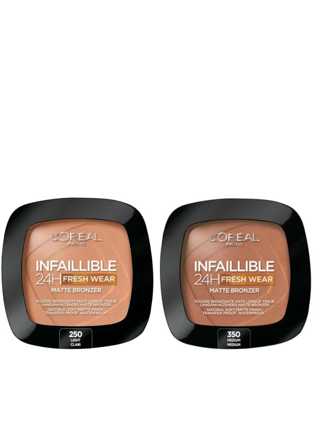 L’Oréal Infallible 24H Fresh Wear Matte Bronzer — 9 g (shade options: Light 250, Medium 350) — L’Oréal